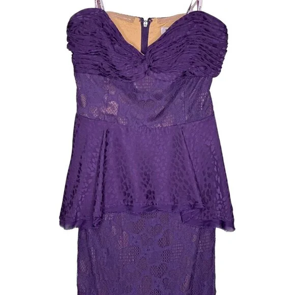 Flor et al purple Ashely strapless heart lace peplum midi dress size 4